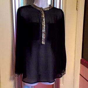 ana sheer black blouse w/sequins large